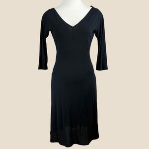 Y2K VALENTINO ROMA Bodycon Dress|M|Jersey Stretch LBD V-Neck 3/4 Sleeve Vamp